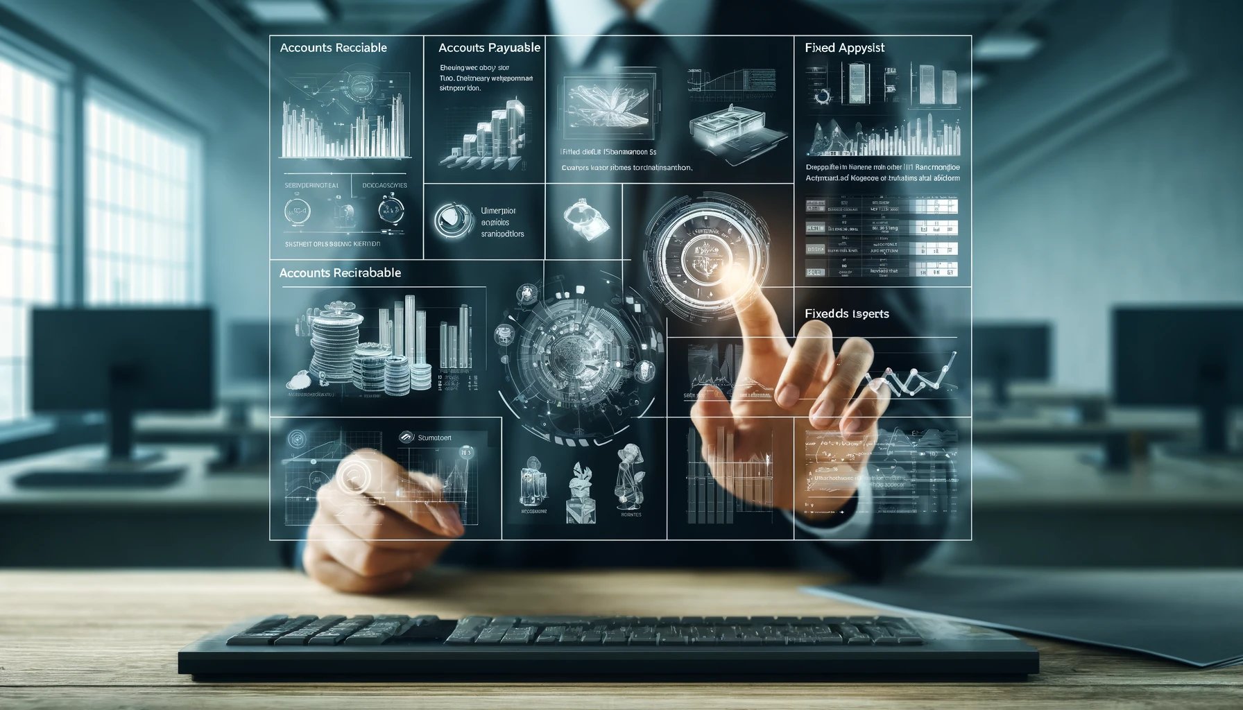 DALL·E 2024-04-15 11.26.38 - A detailed depiction of an ERP system interface focused on accounting tools. The digital screen displays various modules such as accounts receivable,