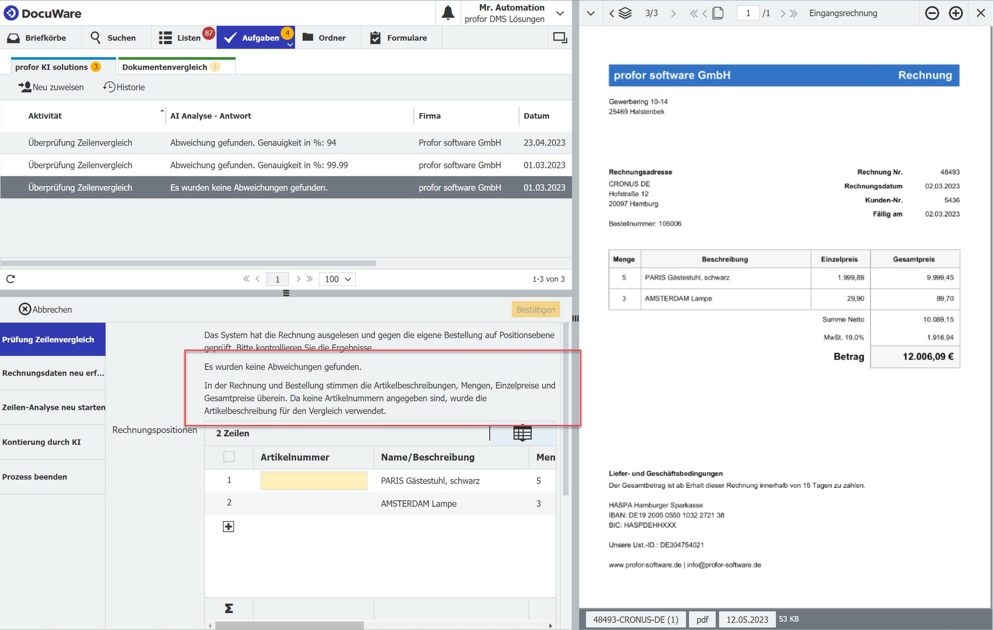 3-Way-Matching in DocuWare dank KI